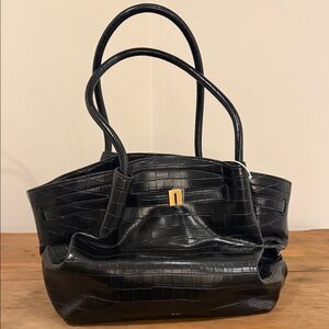 JW PEI Black Croc-Embossed Tote